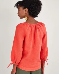 Monsoon Tie Cuffs Linen Blouse -Deals Stylo Vex Store ru452 54021409 2