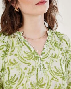 Monsoon Oriana Metallic Palm Blouse -Deals Stylo Vex Store ru555 54276646 4