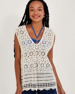 Monsoon Crochet V-Neck Loose Tank Top -Deals Stylo Vex Store ru875 54313360 2