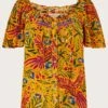 Monsoon Floral And Palm Short Sleeve Top -Deals Stylo Vex Store uj164 54293014 3