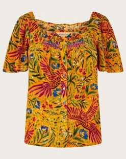 Monsoon Floral And Palm Short Sleeve Top
