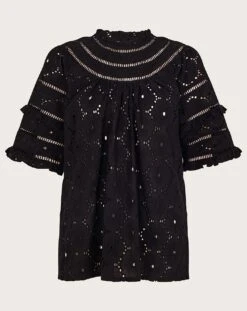 Monsoon Ruffle Trim Embroidered Top