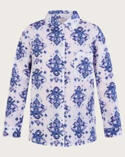 Monsoon Laurie Ikat Button Linen Shirt
