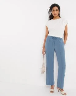 Blue Lyocell Pull On Wide Leg Trouser