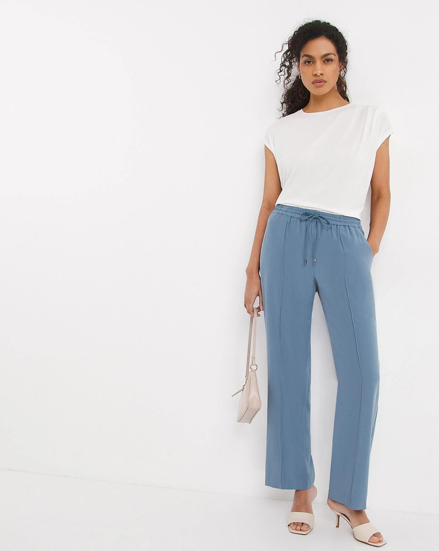 Blue Lyocell Pull On Wide Leg Trouser 3 Blue Lyocell Pull On Wide Leg Trouser