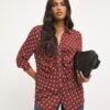 Geo Print Ruched Placket Shirt -Deals Stylo Vex Store x01bm393705w