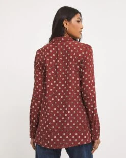 Geo Print Ruched Placket Shirt -Deals Stylo Vex Store x01bm393708w