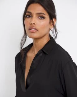 Black Satin Trim Shirt -Deals Stylo Vex Store x01bm510740w