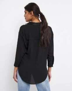 Black Satin Trim Shirt -Deals Stylo Vex Store x01bm510741w