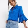 Blue Spot Frill Cuff Shirt
