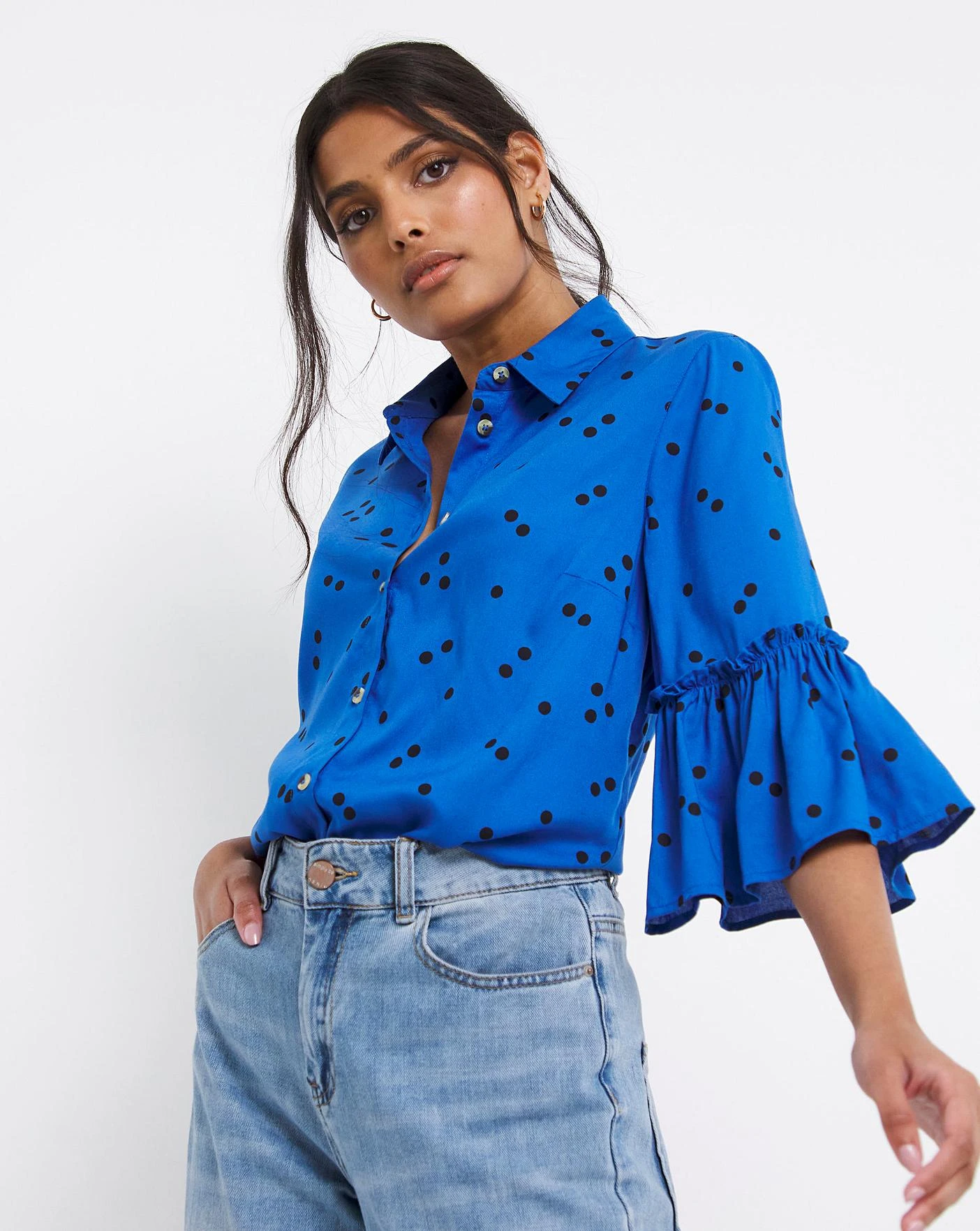 Blue Spot Frill Cuff Shirt 3 Blue Spot Frill Cuff Shirt