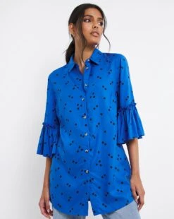 Blue Spot Frill Cuff Shirt 9 Blue Spot Frill Cuff Shirt -Deals Stylo Vex Store x01ch467741w