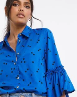 Blue Spot Frill Cuff Shirt 10 Blue Spot Frill Cuff Shirt -Deals Stylo Vex Store x01ch467743w