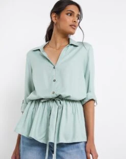 Misty Blue Drawstring Shirt -Deals Stylo Vex Store x01ch996740w