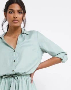 Misty Blue Drawstring Shirt -Deals Stylo Vex Store x01ch996741w