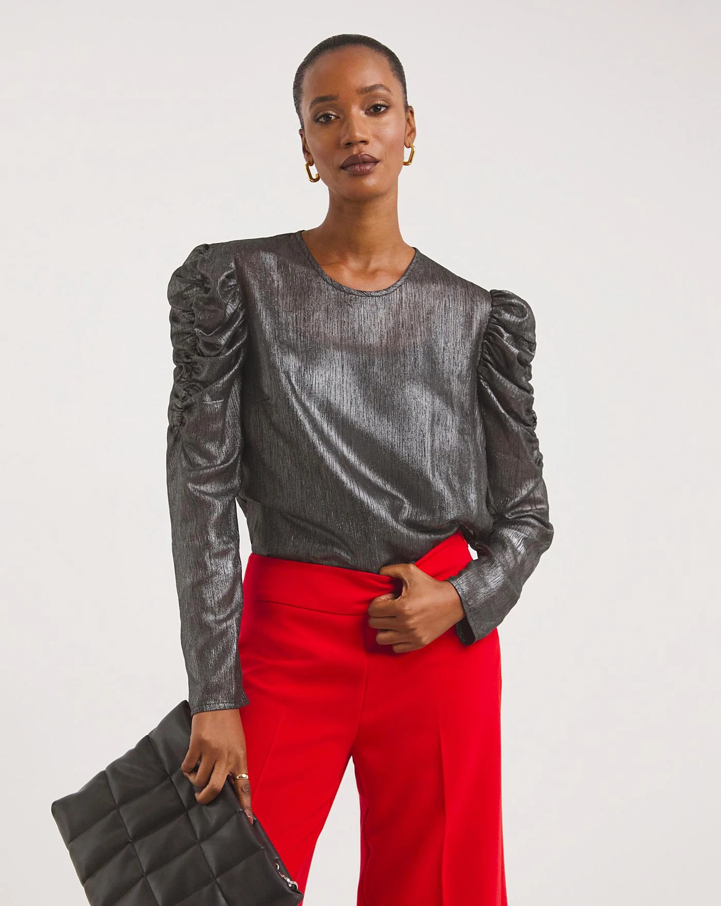 Pewter Ruched Sleeve Top 2 Pewter Ruched Sleeve Top