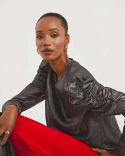 Pewter Ruched Sleeve Top 7 Pewter Ruched Sleeve Top -Deals Stylo Vex Store x01tu156720w