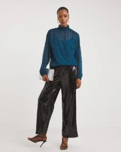 High Neck Flocked Top -Deals Stylo Vex Store x01tu241746w