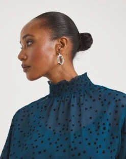 High Neck Flocked Top -Deals Stylo Vex Store x01tu241747w