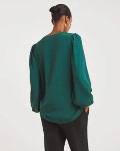 Ruched Front Balloon Sleeve Satin Top -Deals Stylo Vex Store x01tu291763w