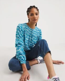 Shirred Yoke Top With Frill Sleeves -Deals Stylo Vex Store x01tu799726w