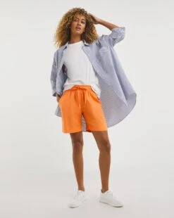 Orange Linen Mix Knee Length Shorts