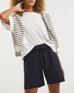 Navy Linen Mix Shorts -Deals Stylo Vex Store x01zh112721w