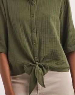 Cheesecloth Tie Front Shirt -Deals Stylo Vex Store y01gp235707w