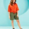 Khaki Linen Mix Knee Length Shorts -Deals Stylo Vex Store y01gp236500g