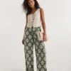 Khaki Print Pull On Wide Leg Trousers
