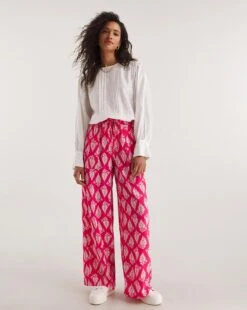 Pink Print Crinkle Wide Leg Trousers -Deals Stylo Vex Store y01gz368740w