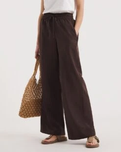 Chocolate Linen Mix Wide Leg Trousers -Deals Stylo Vex Store y01gz419720w