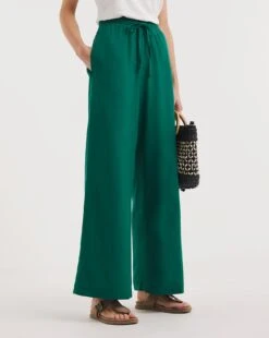Evergreen Linen Mix Wide Leg Trousers -Deals Stylo Vex Store y01gz423720w