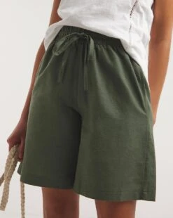 Khaki Linen Mix Knee Length Shorts -Deals Stylo Vex Store y01gz432733w