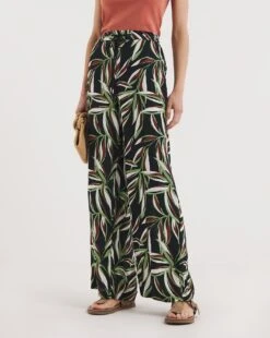 Leaf Print Pull On Wide Leg Trousers -Deals Stylo Vex Store y01gz568720w