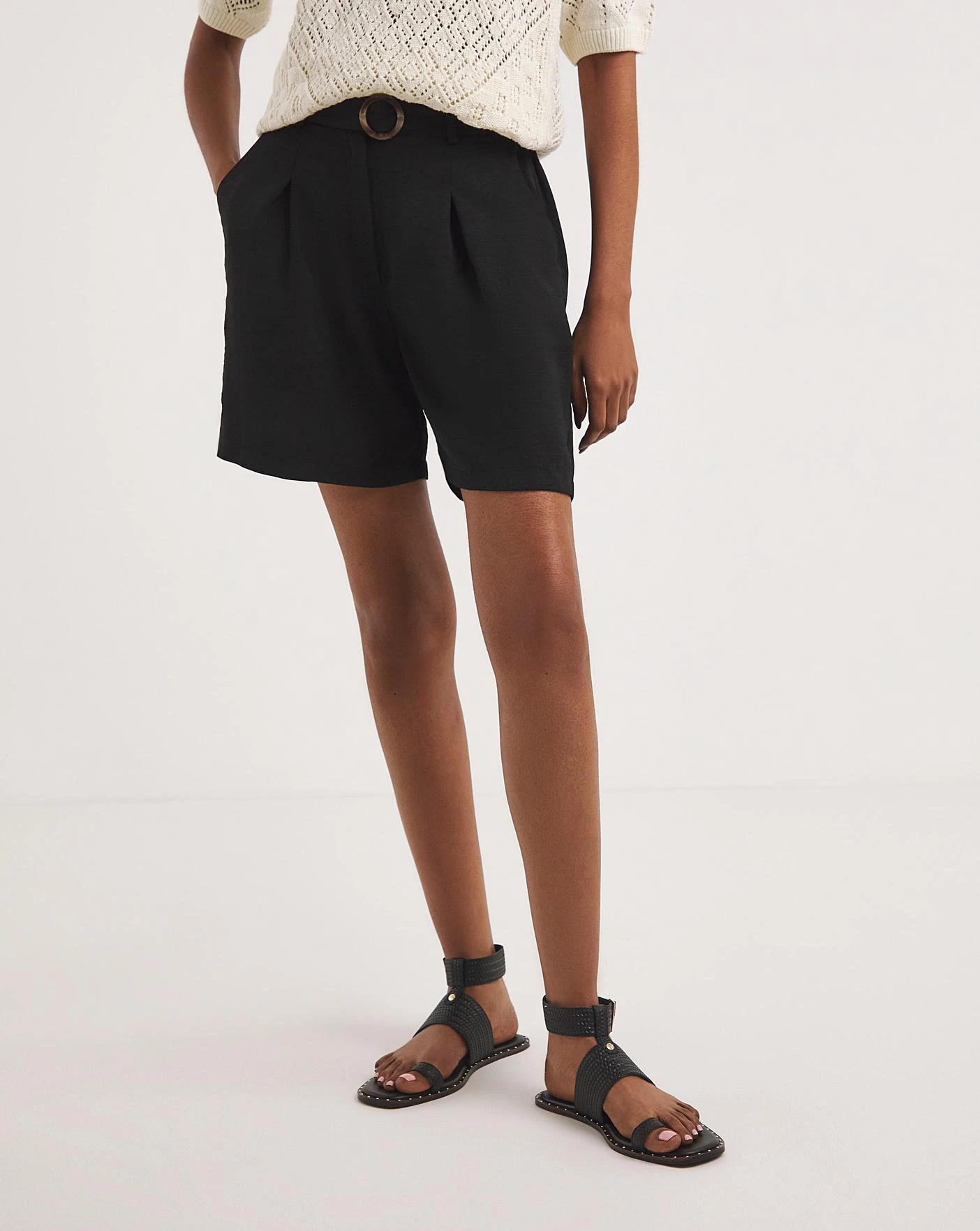 Black Textured Belted City Shorts 5 Black Textured Belted City Shorts - Image 3