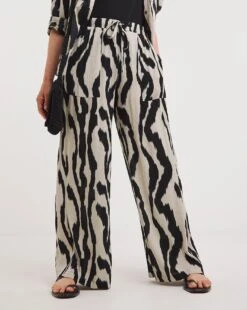 Zebra Print Crinkle Wide Leg Trousers -Deals Stylo Vex Store y01gz655756w