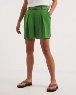 Apple Green Textured Belted City Shorts -Deals Stylo Vex Store y01gz687727w