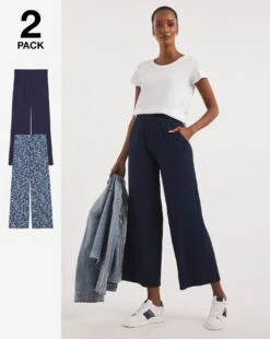 2 Pack Wide Leg Jersey Stretch Trousers