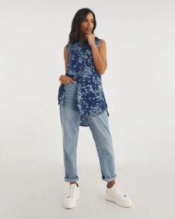 Dipped Back Sleeveless Viscose Shirt