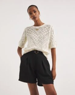 Natural Crochet Short Sleeve Tee