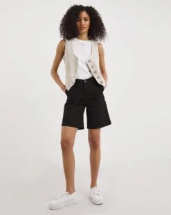 Black Stretch Turn Up Chino Shorts