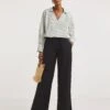 Black Linen Mix Straight Leg Trousers