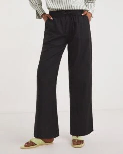 Black Linen Mix Straight Leg Trousers -Deals Stylo Vex Store y01zh189746w