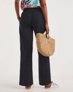 Navy Linen Mix Straight Leg Trousers -Deals Stylo Vex Store y01zh192748w