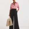 Black Linen Mix Wide Leg Trousers -Deals Stylo Vex Store y01zh210745w