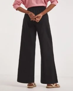Black Linen Mix Wide Leg Trousers -Deals Stylo Vex Store y01zh210748w