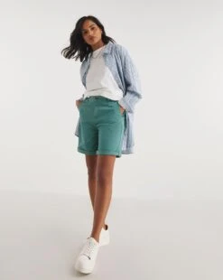 Misty Blue Stretch Chino Turn Up Shorts