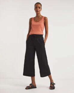 Black Linen Mix Wide Leg Culottes -Deals Stylo Vex Store y01zh451804w