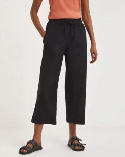 Black Linen Mix Wide Leg Culottes -Deals Stylo Vex Store y01zh451806w